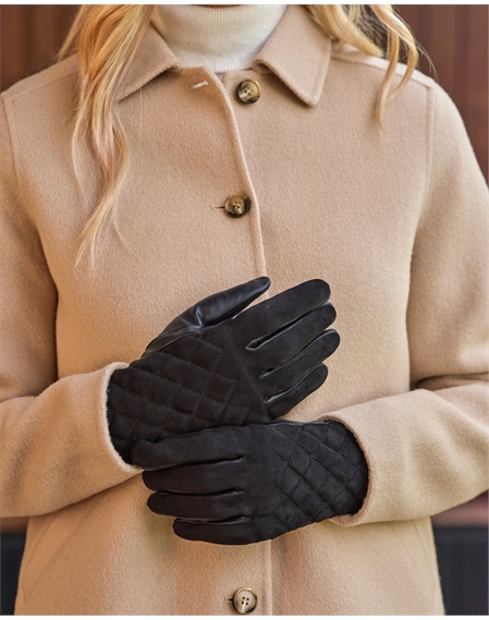 Womens Quilted Suede Gloves