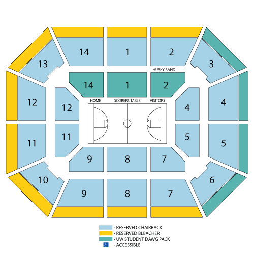 Venue seating chart for University of Washington Huskies Men's Basketball for reference only