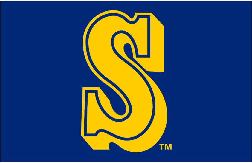 Seattle Mariners Logo Cap Logo (1987-1992) - A yellow S on blue, worn on Mariners home and road caps from 1987-1992 SportsLogos.Net