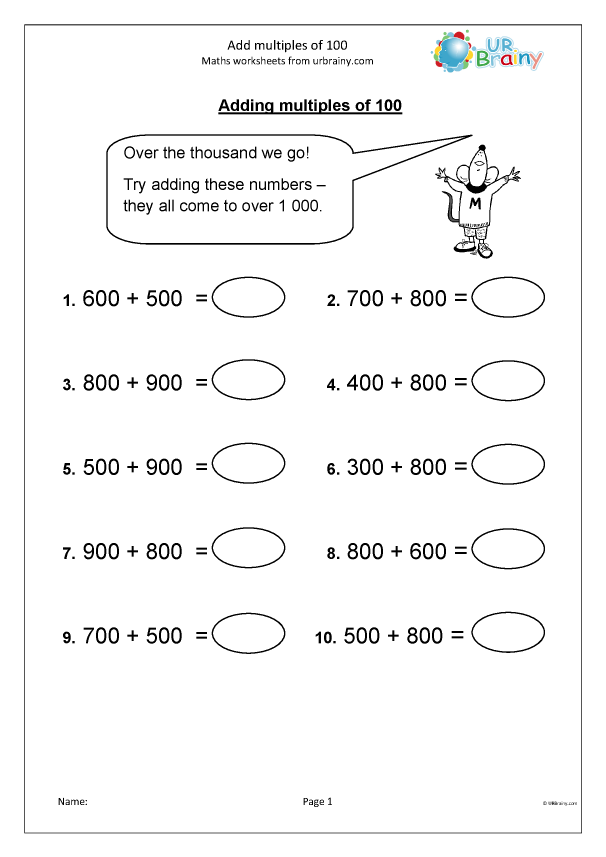 Add multiples of 100 - Addition Maths Worksheets for Year 3 (age 7-8 ...