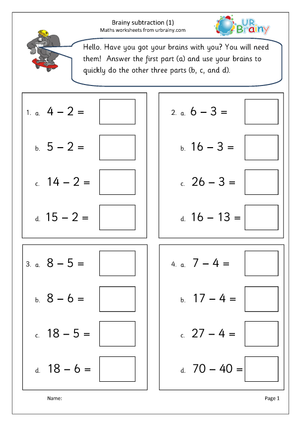 Brainy subtraction 1 (intelligent practice) - Subtraction in Year 1 ...