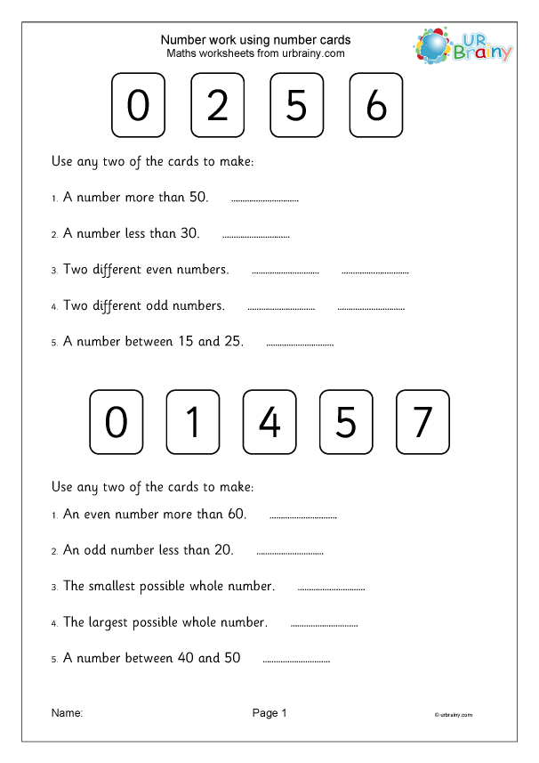 Number cards 2 - Reasoning/Problem Solving Maths Worksheets for Year 1 ...