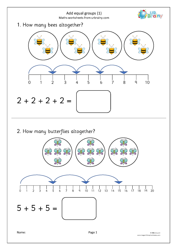 Adding Equal Groups Year 1 Worksheet