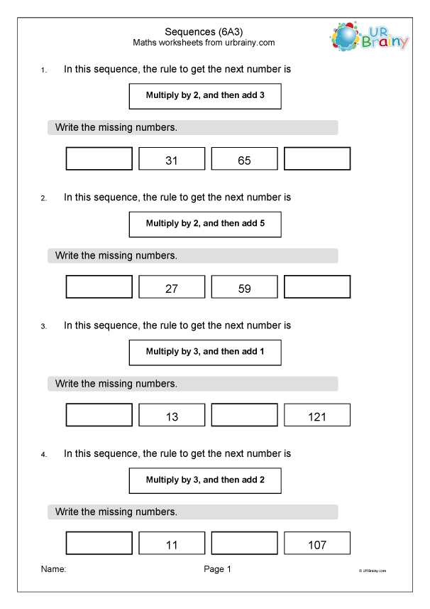 Sequences (6A3) - Reasoning: Algebra by URBrainy.com