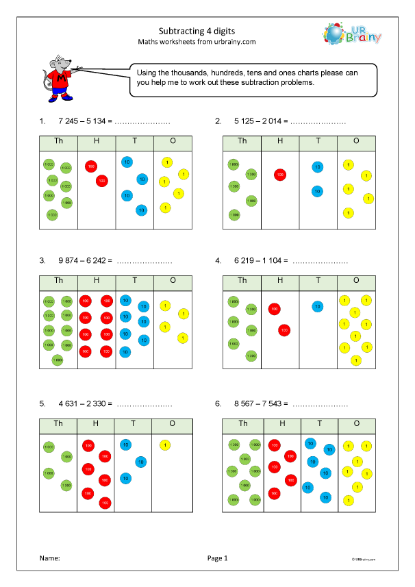 Subtraction With 4 Digit Numbers