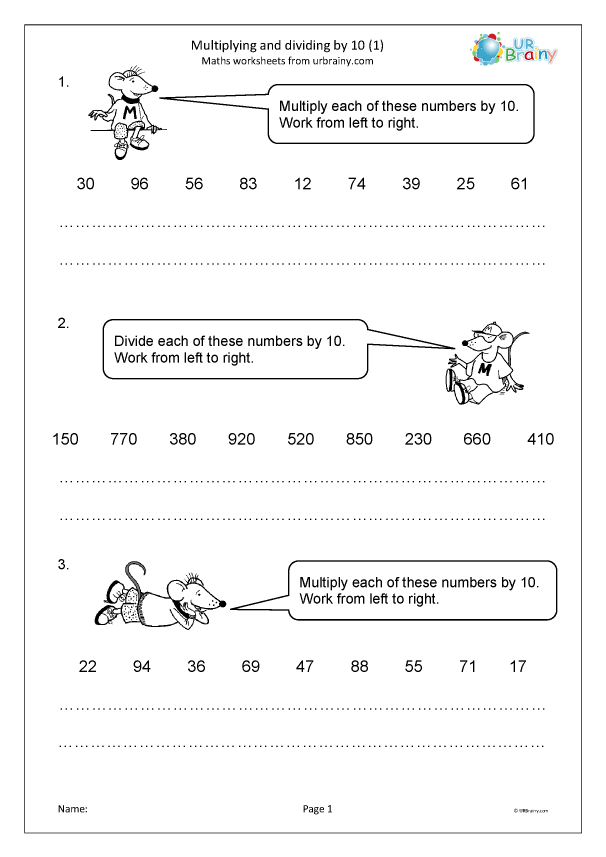 Multiplying and dividing by 10 (1) - Number and Place Value by URBrainy.com