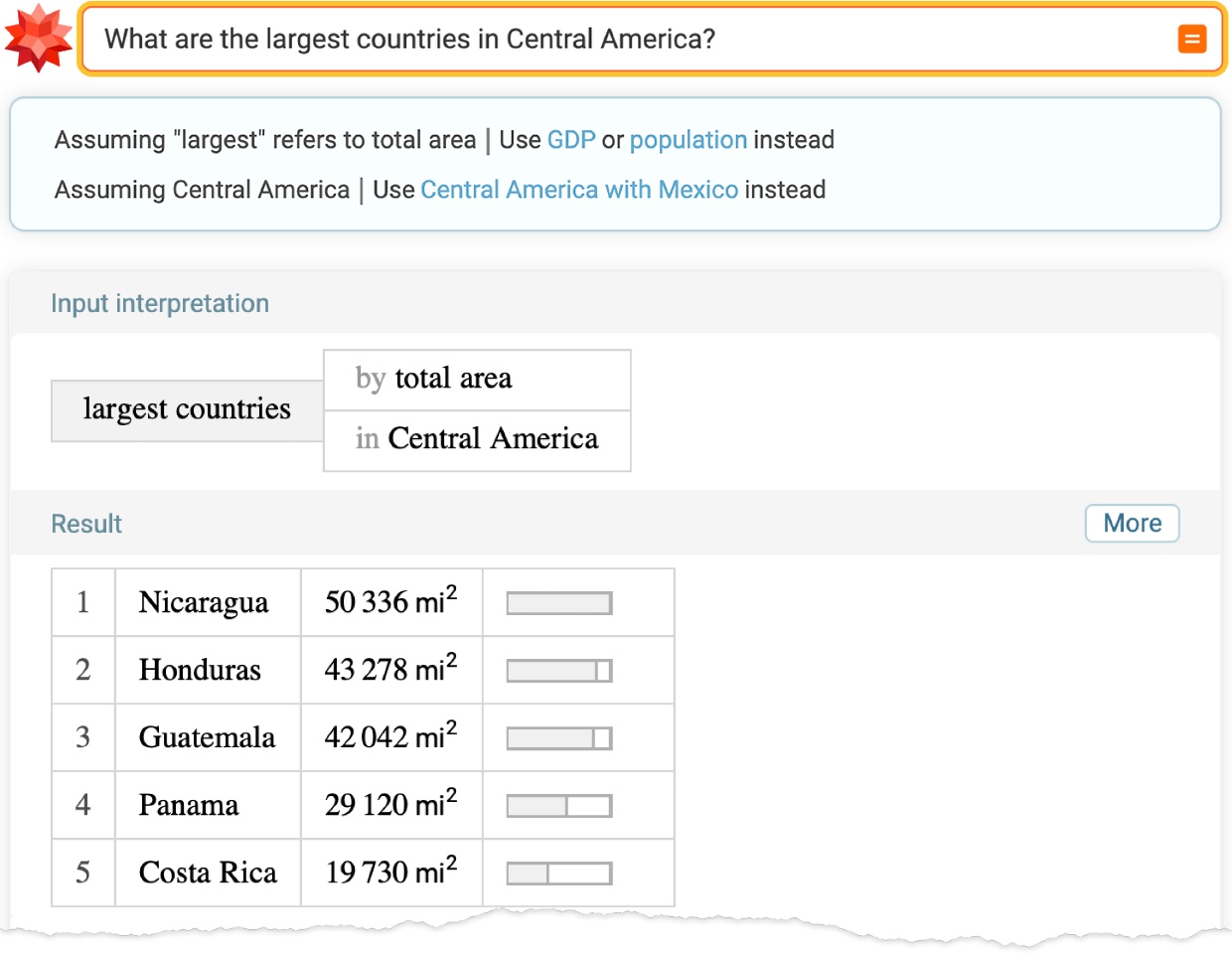 What are the largest countries in Central America?