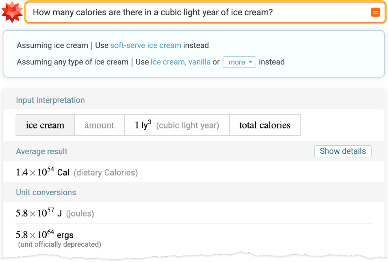 How many calories are there in a cubic light year of ice cream?