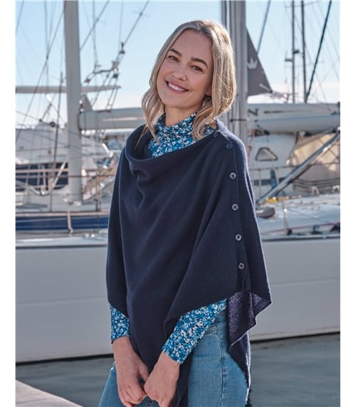 Cashmere Merino Blend Button Poncho