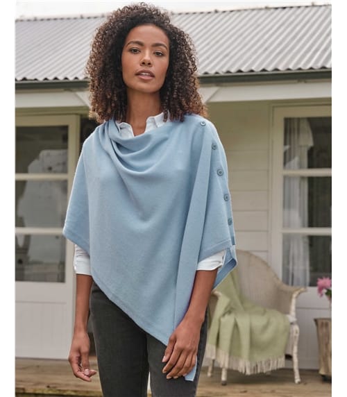 Cashmere Merino Blend Button Poncho