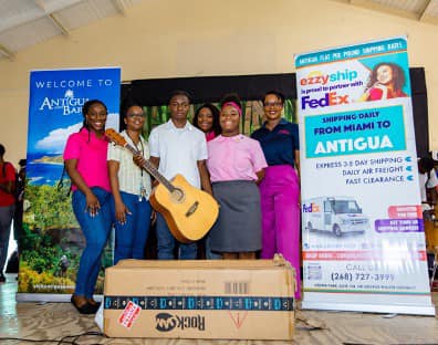 Antigua and Barbuda: Destination wedding couple donation of musical instruments arrive at Princess Margaret School