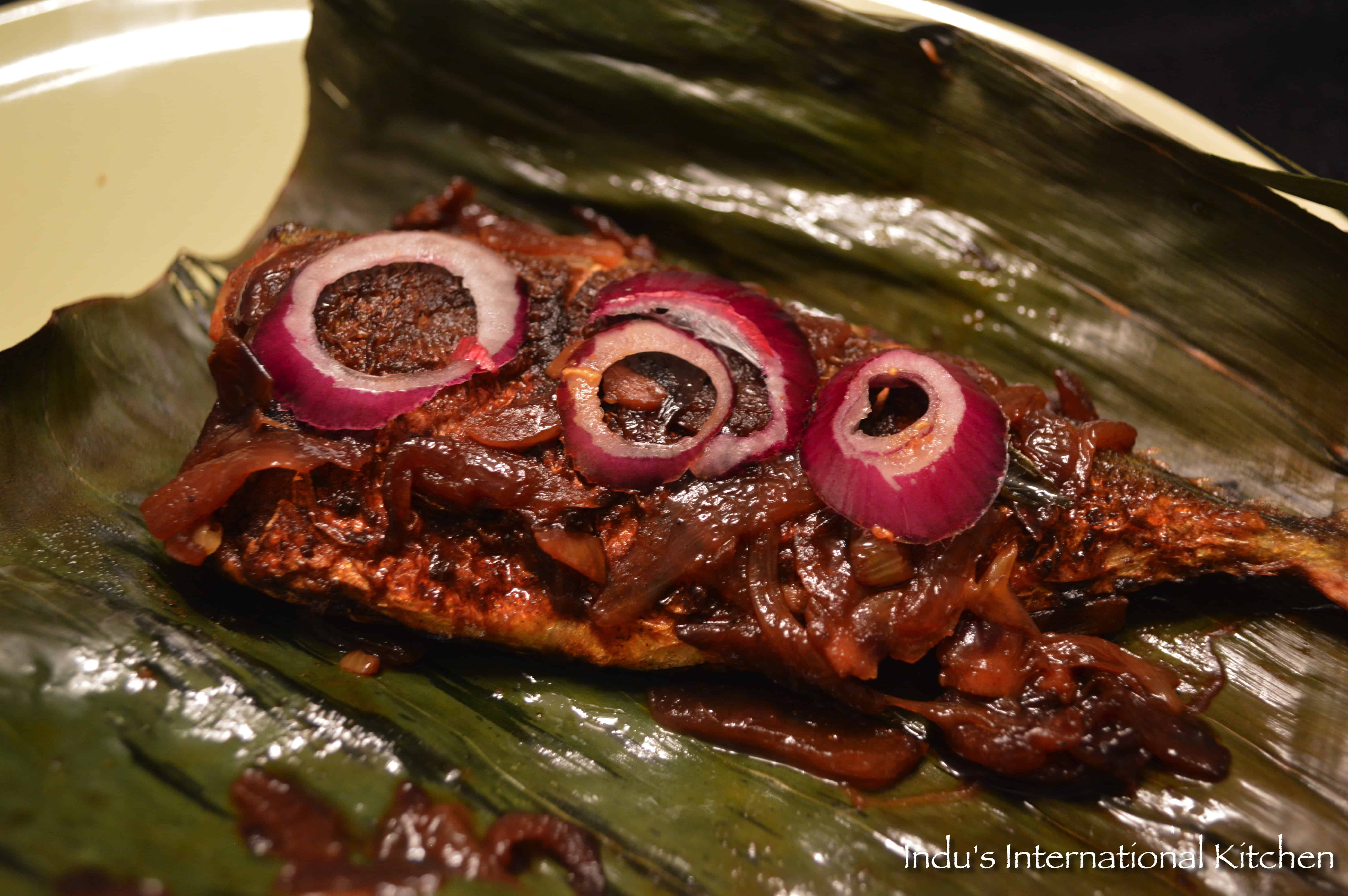 Whole Baked Mackerel in banana leaves