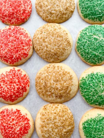 Drop sugar cookies on a baking sheet.