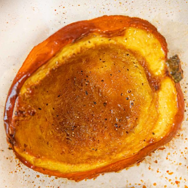 Brown Sugar Acorn Squash roasted on baking dish