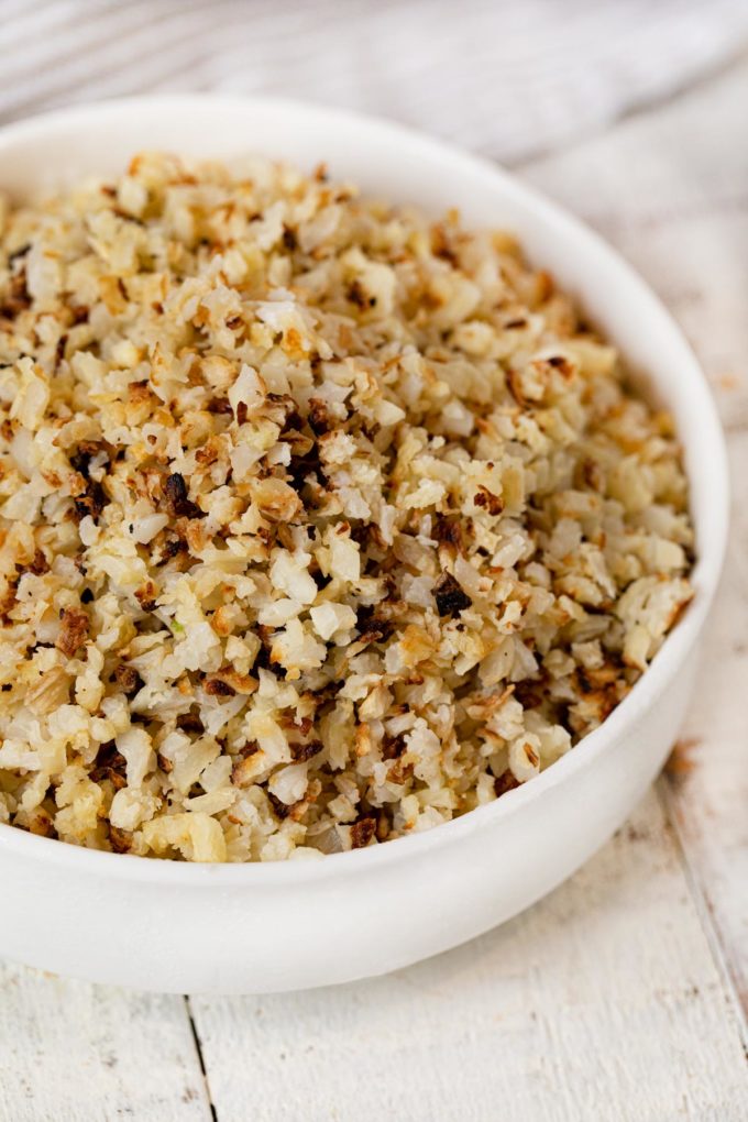 Roasted Cauliflower Rice in bowl