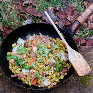 Cabbage, edamame and shiitake stir-fry