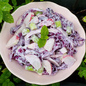 Creamy red cabbage and radish salad