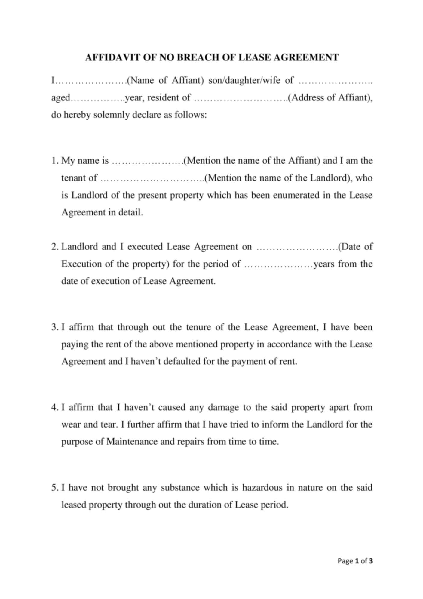 Get Affidavit of Lease Agreement Template - Word