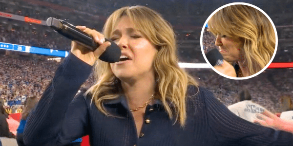 Rachel Platten gets emotional after singing the national anthem