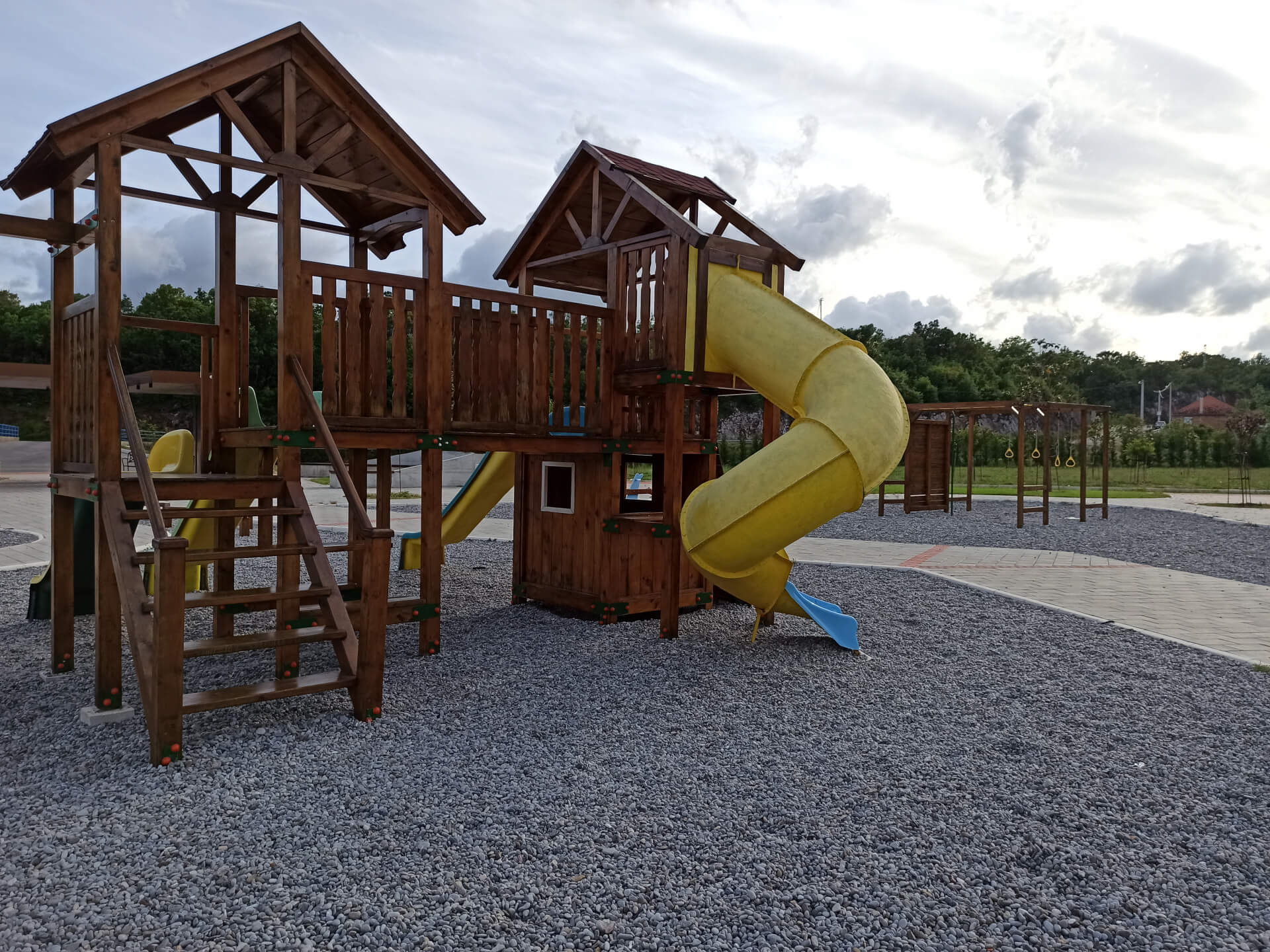 House at playground for kids. Hajdari Family Public Park