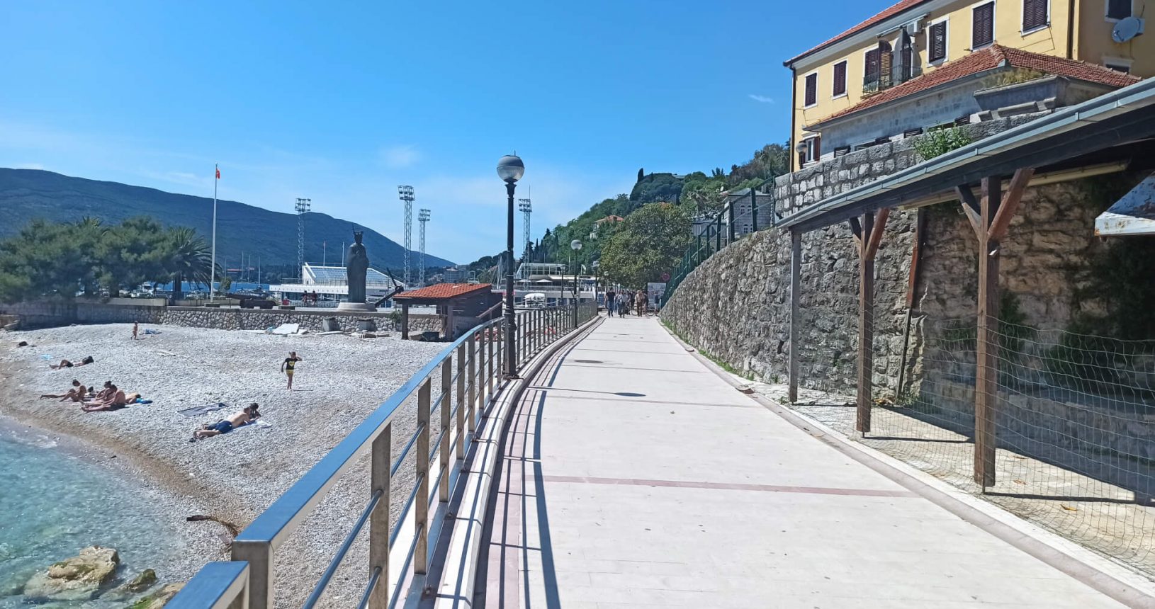 Washing along promenade near Herceg Novi Beach