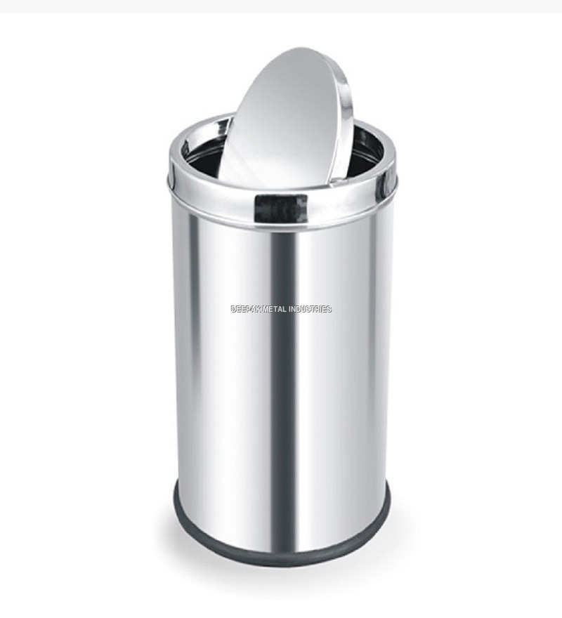 Swing Dustbin - Stainless Steel Grade 202 & 304, Silver Finish | Durable Design for Secure Garbage Storage