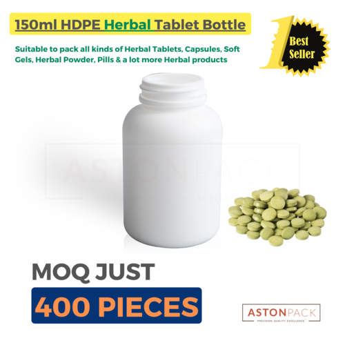 White Plastic Bottle To Pack Herbal Tablets - 150Ml