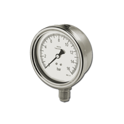 Industrial Pressure Gauge - Stainless Steel, Polished Silver Finish | Analog Display with Steel Pointer and Glass Dial