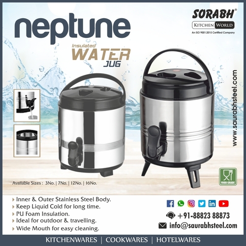 Silver Black Insulated Water Jug Neptune