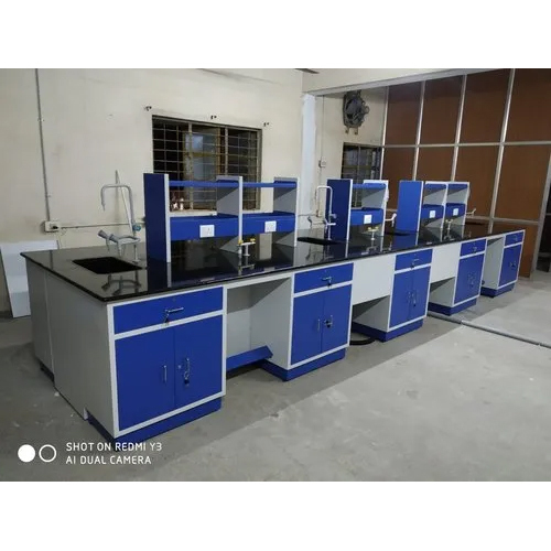 Blue And White Chemistry Laboratory Benches