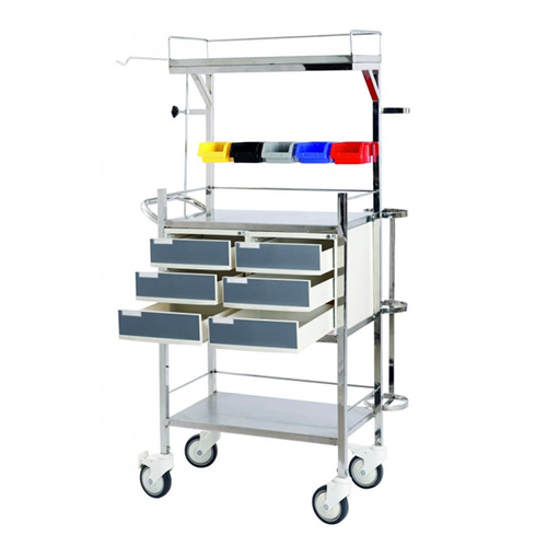 CRASH CART-EMERGENCY TROLLEY STAINLESS STEEL (202 G)