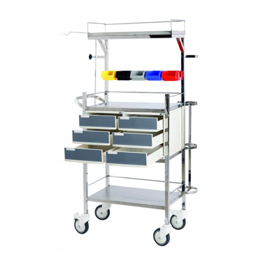 KW 439 (SS) - CRASH CART-EMERGENCY TROLLEY STAINLESS STEEL (202 G)