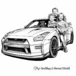 Nissan GT-R family Coloring Pages: Male, Female, and Kids in Car 2