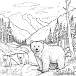 Dramatic Scene: Bears in the Wild Coloring Pages 1