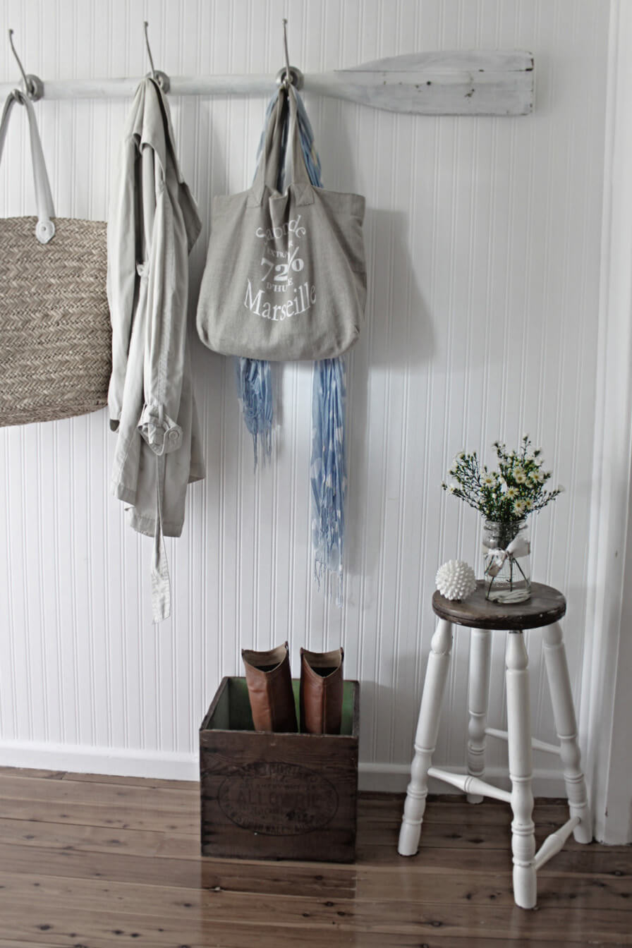 Nautical Whitewashed Oar Coat Rack