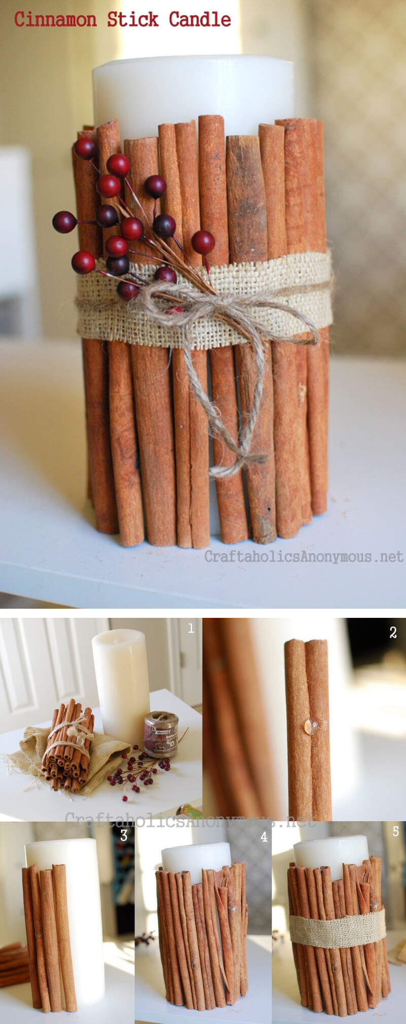 Cinnamon Stick Decorated Candle Ideas