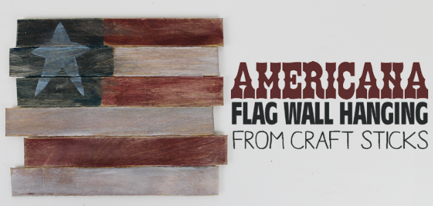 This rustic Americana decor flag can be hung year round and it's so easy for anyone to make! All you need are some large craft sticks, glue and paint.