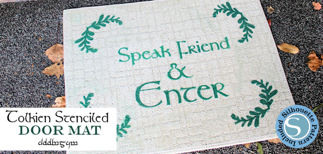 Make a custom door mat with the famous phrase from The Lord of the Rings "Speak, Friend and Enter" using our free stencil templates and some contact paper!