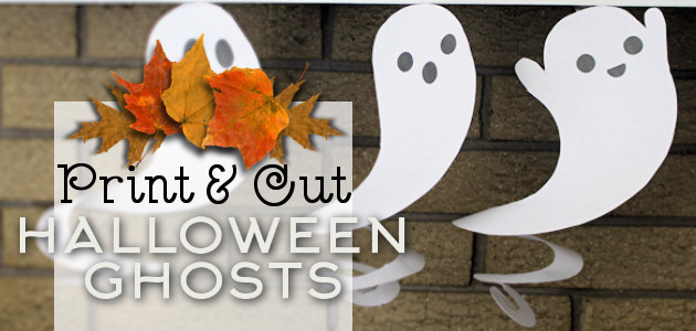 Need quick Halloween decorations? Grab our printables, some scissors or X-acto knife and before you know it you have have a room full of dangling ghosts!