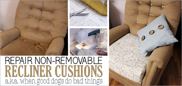 We'll show you how to repair a recliner cushion... the non-removable kind! This one had some doggie damage but you can also recover just for a new look!