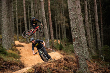 Two CRC team members test riding the new Glenlivet Estate Mountain Bike Trail