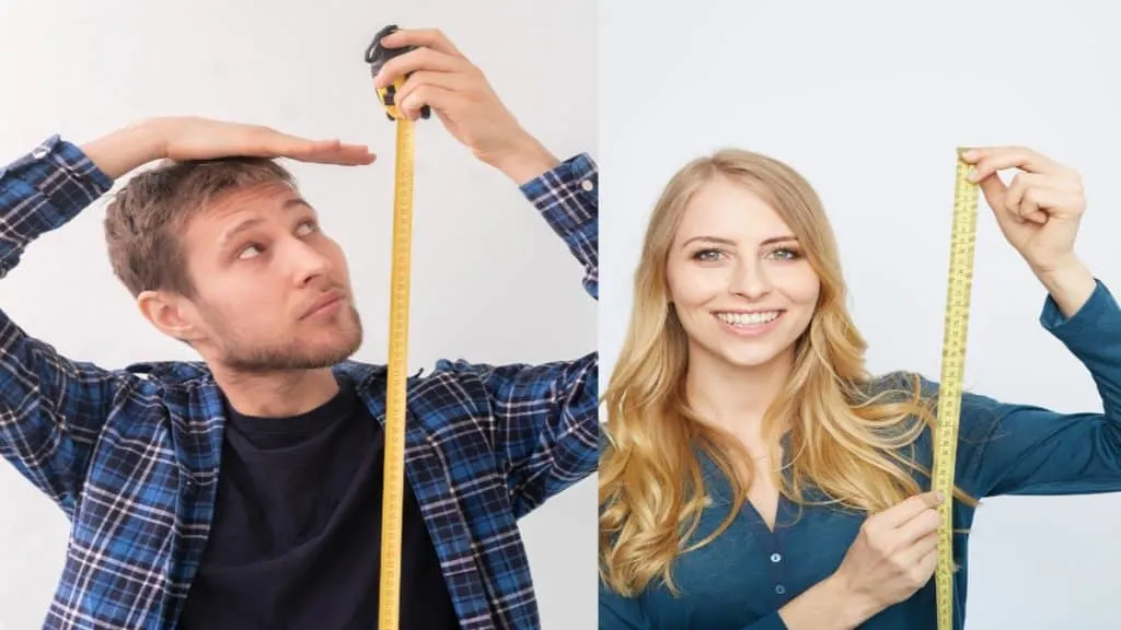 A man and a woman holding a tape measure