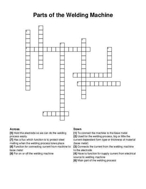 Parts of the Welding Machine Crossword Puzzle