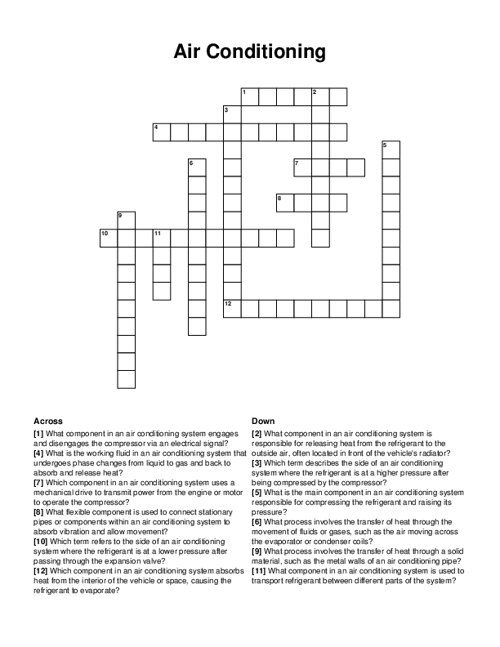 Air Conditioning Crossword Puzzle