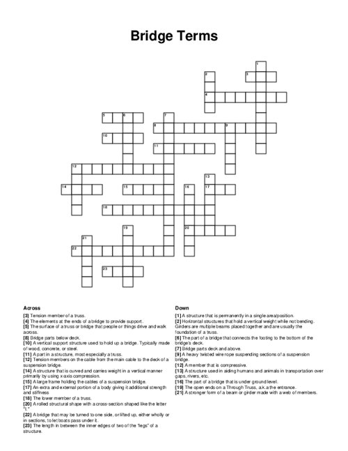 Bridge Terms Crossword Puzzle