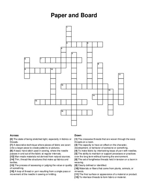 Paper and Board Crossword Puzzle