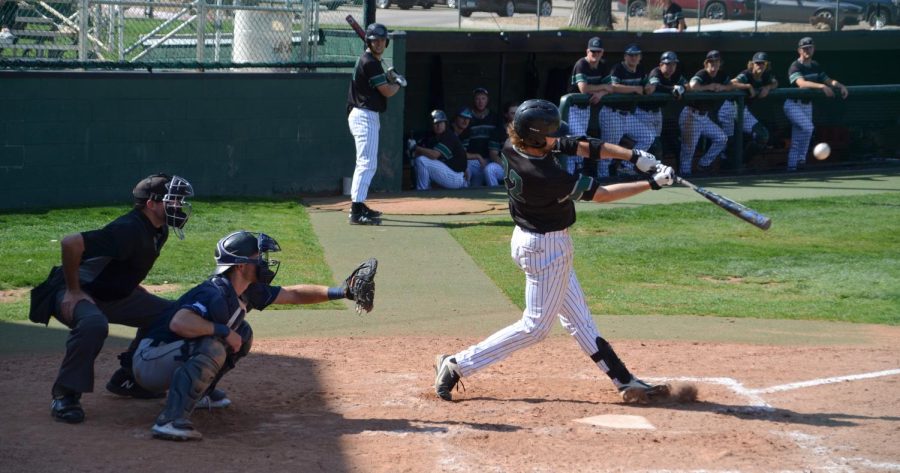 Hitting the ball is Jaxson Gregg, a freshman from Keller, Texas. In the second game Gregg hit a double which brought Ranse Radtke and Jace Schneider home scoring two points.