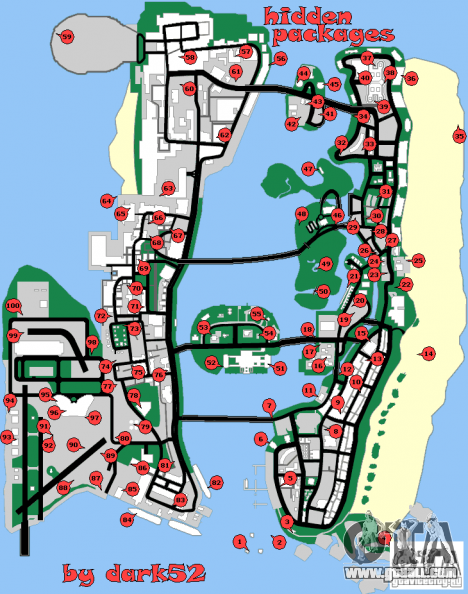 Hidden packages map for GTA Vice City