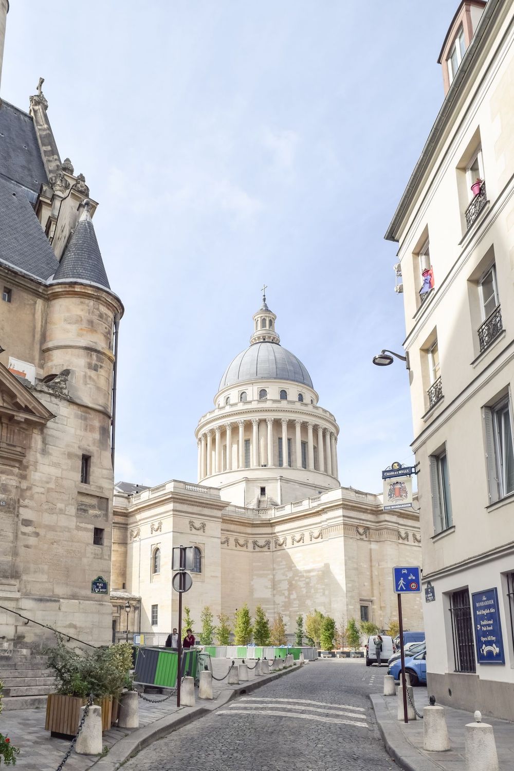 View of the Panthéon from Rue de la Montagne Sainte Geneviève in Paris