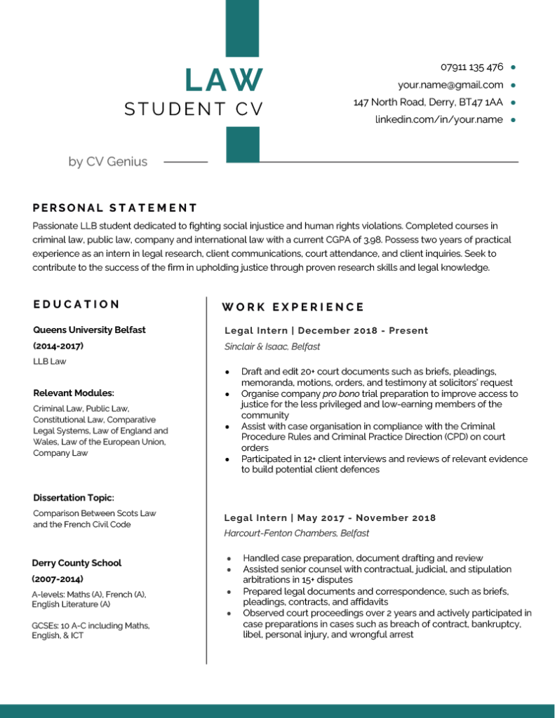 Law Student CV - Example & UK Template [Free Download]